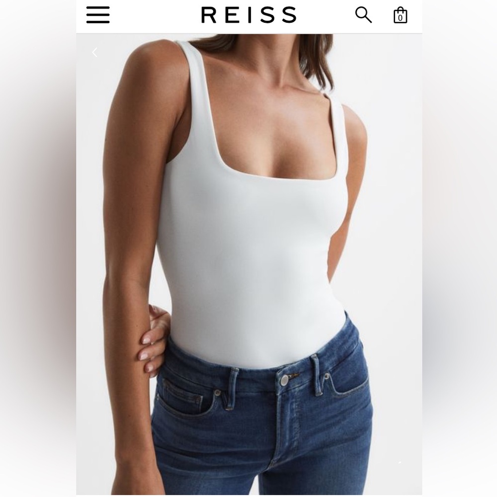 NWT REISS Laurie Square Neck Wide Straps sleeveless jersey Thong bodysuit top